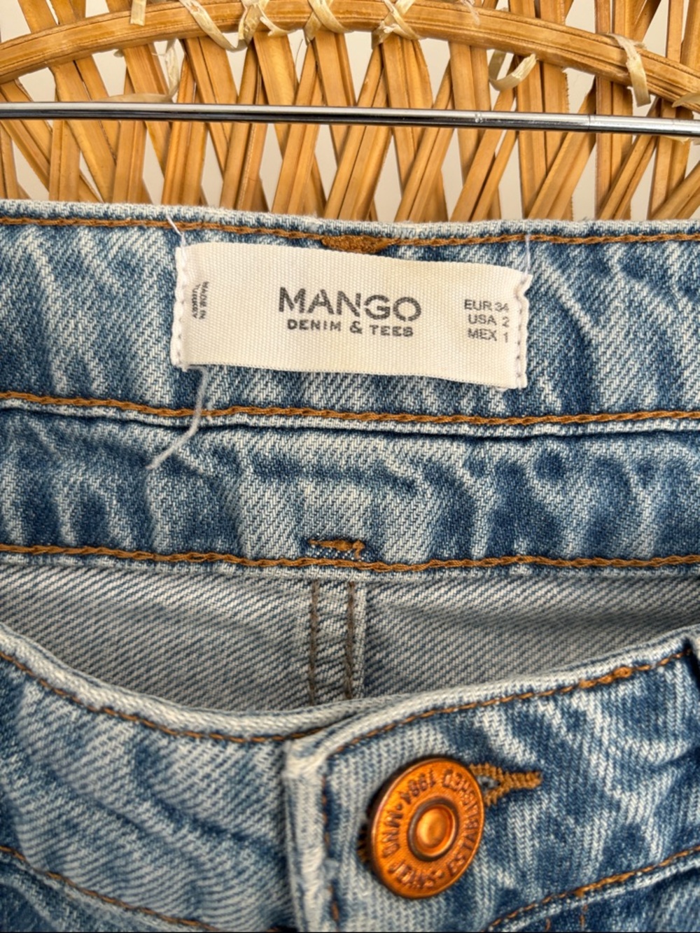 Two-Tone Light Blue Women's Mango Jeans - Picture 2 of 6